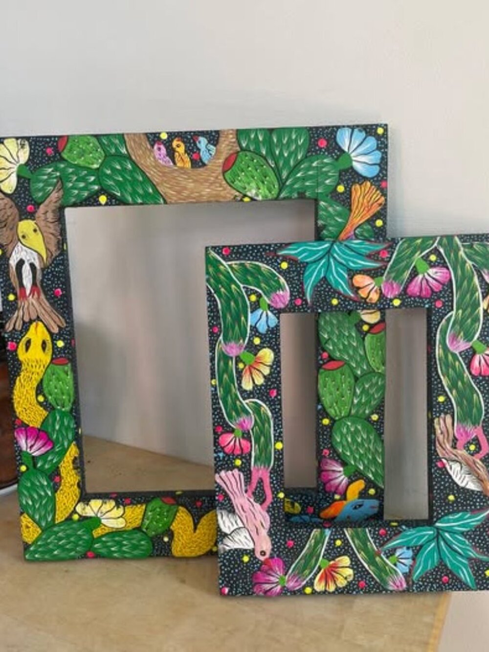 Hand-Painted Mexican Folk Art Picture Frames (Set of 2)